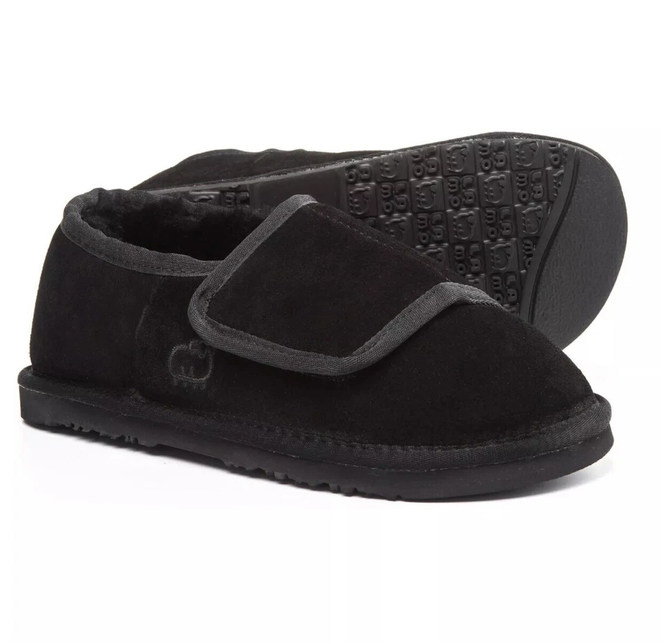 Lamo Sheepskin Bootie Wrap Slipper - Women's Suede Black - Large (w8-9) Wide