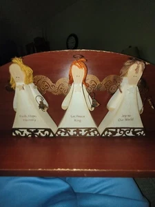 3 Wooden Angels Faith Hope Harmony Home Decoration Russ Berrie Christian Gift - Picture 1 of 4