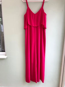 JUMPSUIT UK 16 OVERLAY BY GL/AMOUR STRAPPY PALAZZO WIDE LEG CERISE ORP £79 BNWT - Picture 1 of 4