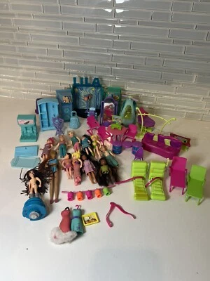 Vintage Polly Pocket Dolls Lot Clothes Shoes Furniture Stage And Accessories - Image 1 of 4
