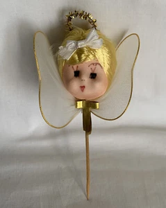 NUEVO VINTAGE NAVIDAD CABEZA ÁNGEL RED ALAS TUL RUBIO - Imagen 1 de 5
