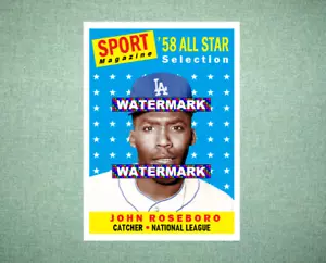 John Roseboro All Star Los Angeles Dodgers 1958 Stil individuelle Baseball-Kunstkarte - Bild 1 von 2