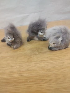 3 Pc Fur Gray Squirrels Furry Animals Hand Made Figurine Collectibles - Picture 1 of 5