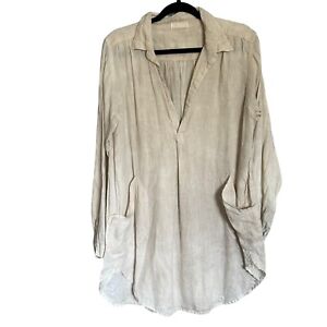 CP Shades 100% Linen Cream Tunic Oversized Long Sleeve Top Sz Small Blouse READ