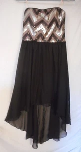 Kleid schwarz silber Pailletten Gr. S High Low ärmellos - Bild 1 von 5