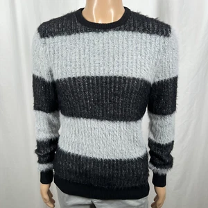 INC International Concepts Men's XS Gray/Black Striped Soft Fuzzy Knit Sweater - Picture 1 of 8