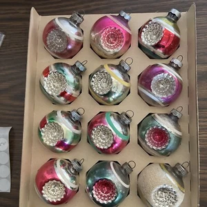 Vintage Mercury Glass Christmas Ornaments Indent Mica Stripe. 2 1/4”Diameter - Picture 1 of 4