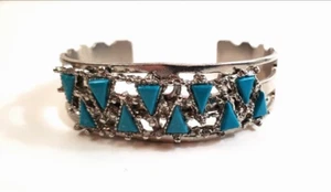 Southwestern Style Silver Cuff Bracelet w/ Turquoise Cluster Stones Small 7" - Picture 1 of 5