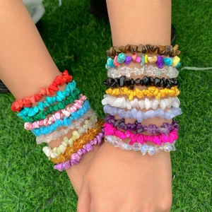 15Pcs Natural Gemstone Bracelets Crystal Chip Healing Reiki Bangle for Women men - Picture 1 of 10