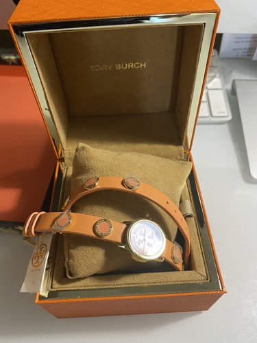 OROLOGIO TORY BURCH REVA MINI BORCHIE DOPPIO INVOLUCRO IN PELLE MELONE ORO