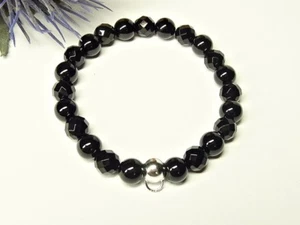 JEWELLERY PIECE BRACELET Onyx Charm Collector NEW Black Silver 19cm Balls Facets - Picture 1 of 2