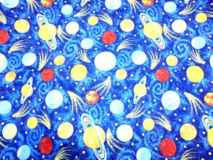 Sewing Fabric Cotton Space Planets Glitter 1 Yard - Picture 1 of 3