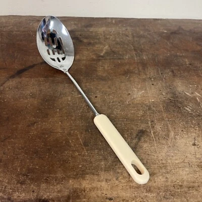 Vintage Nylon Handled Slotted Spoon - Off White & Metal - Image 1 of 4