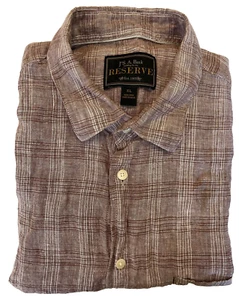Jos. A. Bank Reserve Linen Shirt Mens XL Brown Plaid 100% Linen Short Sleeve - Picture 1 of 8
