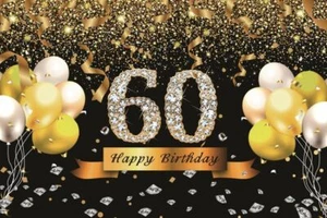 60th Happy Birthday Black Gold Party Decoration Photo Banner Backdrop Vinyl - Picture 1 of 24