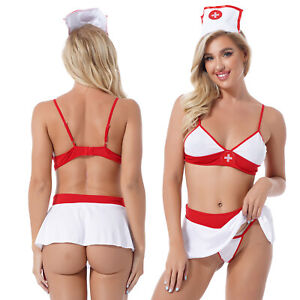 Women Bowknot Cutout Bodysuit Sleeveless Leotard Nurse Cosplay Costume Halloween