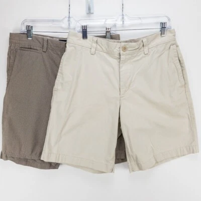 Banana Republic Chino Shorts Mens 32x10 Lot of 2 Gray Grid Cream Flat Front - Image 1 of 4