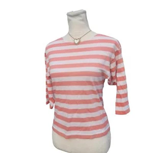 Pink and Cream Striped 3/4 Length Sleeve Top. Size: Small - Picture 1 of 7