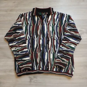 Bergati Coogi Style Multi Color 3D Chunky Cable Knit Sweater 4XL Vintage 90s - Picture 1 of 7