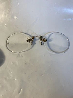Pince Nez Eyeglasses Spectacle No Rim Oval Steampunk W/Hard Case c1800s - Image 1 of 4