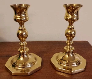 Pair (2) VTG Heavy Baldwin Brass Candlestick Holders 5” Classic Colonial USA - Bild 1 von 8