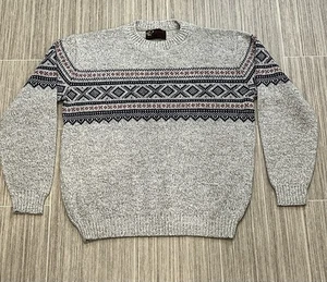 Vtg Jersild Fair Isle Nordic Knit Sweater Crewneck Grey Red Black Men’s XL USA - Picture 1 of 4