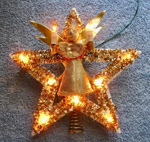 Vintage Star Christmas Tree Topper Golden Lighted Angel; Made in Japan - Picture 1 of 12