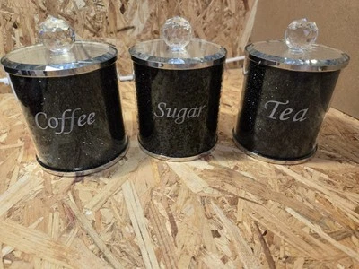 3pc Round Bling Tea Coffee Sugar Storage Set Airtight Kitchen Canister Jars Pots - Image 1 of 4