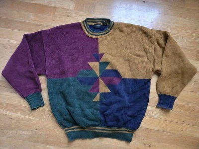 Structure Colorblock Crew Neck Sweater Size Large 90s Y2K - Image 1 of 4