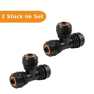 BRADAS 2x Gartenschlauch T-Stück 1/2 Zoll Schlauchverbinder T-Kupplung Verteiler Wasser