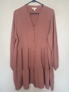 Nine West Ruffle Mauve Midi Polyester Dress Size XL, V-neck Longsleeve - Picture 1 of 8