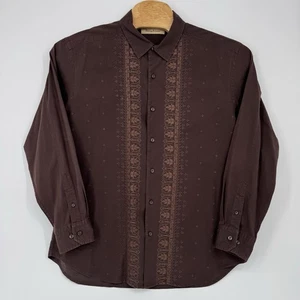 Tommy Bahama Men's Size XL Long Sleeve Button Down Shirt Brown Embroidered Silk - Picture 1 of 7