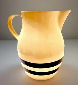 VTG Robinson Ransbottom Ohio USA Pottery Pitcher Blue Stripe 6" Quart Farmhouse - Picture 1 of 11
