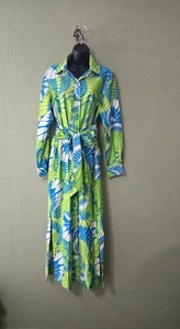 Vintage Penthouse Gallery Inc NY grün-blaues Langarmkleid Größe L - Bild 1 von 9