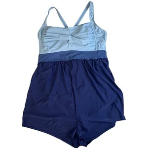 Swimsuit Romper 18/20 One Piece Pull On Wireless Colorblock Pockets BloomChic 2X - Picture 1 of 5