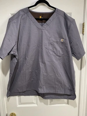 New Carhartt Men’s C15108X Pewter Scrub Top Solid Chest Pocket Size 2XL NWT (b) - Image 1 of 4