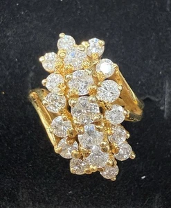 Anillo de cóctel cascada de diamantes de 1,85 quilates de oro amarillo de 14 k para mujer 9,36 gramos talla 5,5 - Imagen 1 de 9