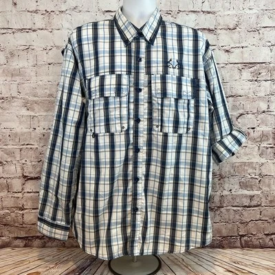 Realtree Fishing Men’s Blue Plaid Roll Tab Sleeves Vented Performance Shirt XL - Image 1 of 4