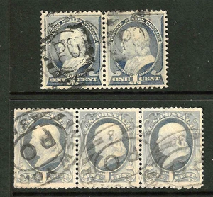 Sc #206 212 "PO" Fancy Cancel 1 Cent Franklin Banknote 1883 US 59B61 - Picture 1 of 3