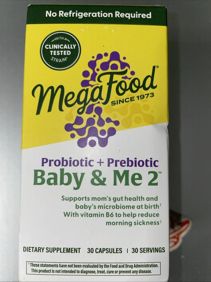 MegaFood Baby & Me 2 Probiótico prenatal prebiótico mareo por movimiento 30ct EXP 12/26 Foto 1 de 1