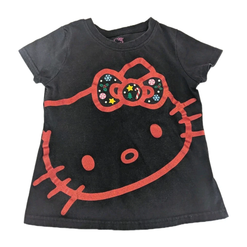 Camisa Hello Kitty Niñas Pequeñas Gato Negro Cabeza Roja Silueta Contorno Sanrio 7 Foto 1 de 4