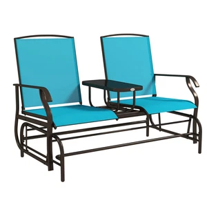 Outdoor Glider Chair, 2 Person Steel Rocking Chair, Patio, Backyard, Porch Blue - Picture 1 of 11