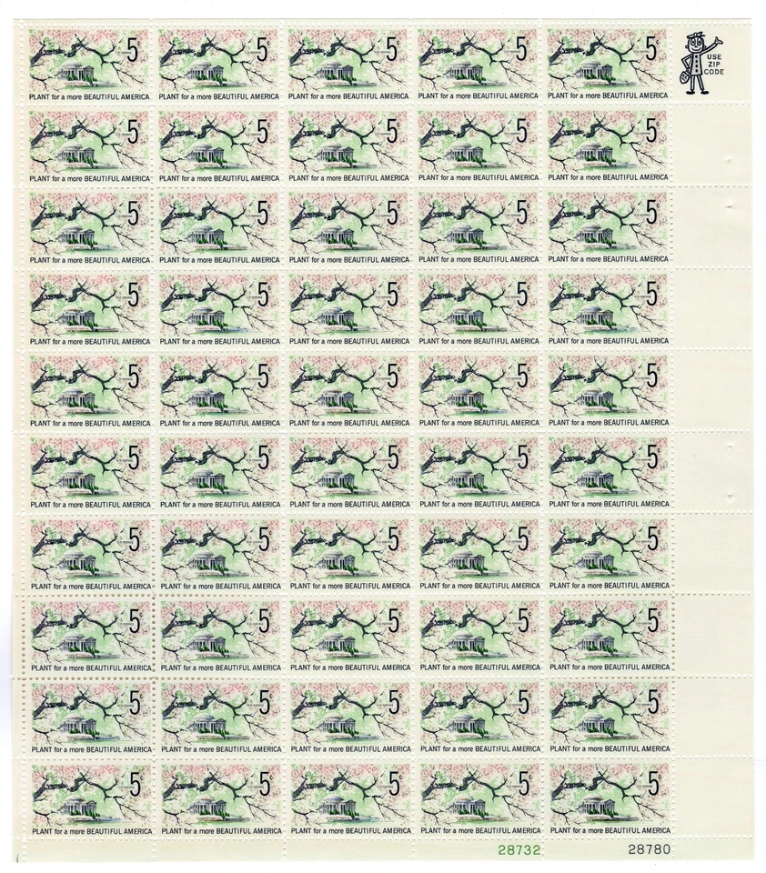 Scott #1318 Plant Beautiful America Sheet of 50 Stamps - MNH P#28732-28780 LR - Image 1 of 1