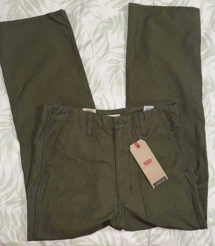 LEVIS WOMENS RIBCAGE STRAIGHT UTILITY OLIVE GREEN PANTS HIGH WAIST 10 30 X29