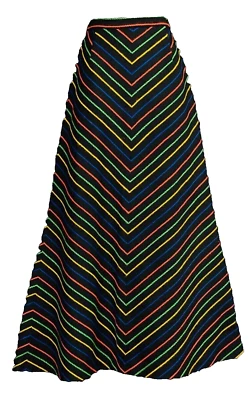 Vintage 1970s black maxi skirt, A-line colorful chevron stripes rainbow XS S - Image 1 of 4