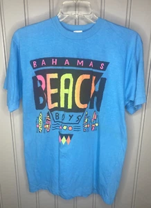 T-shirt vintage punto singolo uomo taglia dalla M alla L blu banane Bahamas spiaggia ragazzi - Foto 1 di 8