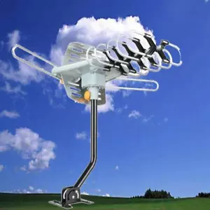 300 Mile Outdoor Amplified HDTV TV Antenna 360 Rotation UHF VHF FM and Pole - Picture 1 of 10