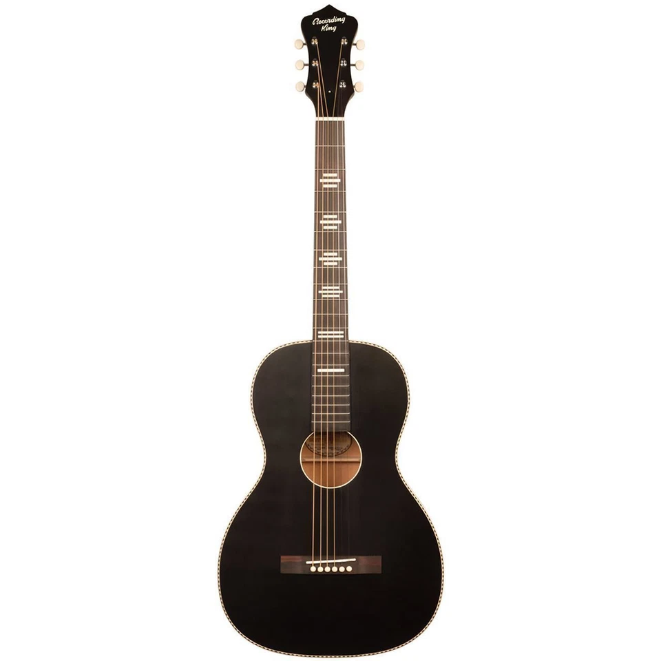 Guitarra acústica Recording King RPS-7-MBK Dirty años 30 single 0 salón, negra Foto 1 de 3