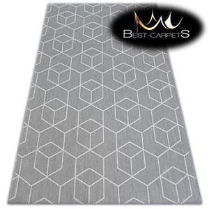 MODERN NATURAL SISAL RUG 'FLAT' PRACTICAL 3d cube grey Carpet FlatWeave - Picture 1 of 6