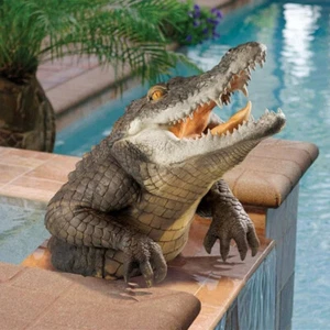 3D Crocodile Jaws Head Sculpture Great White Shark Statue Garden Art Resin Decor - Picture 1 of 11